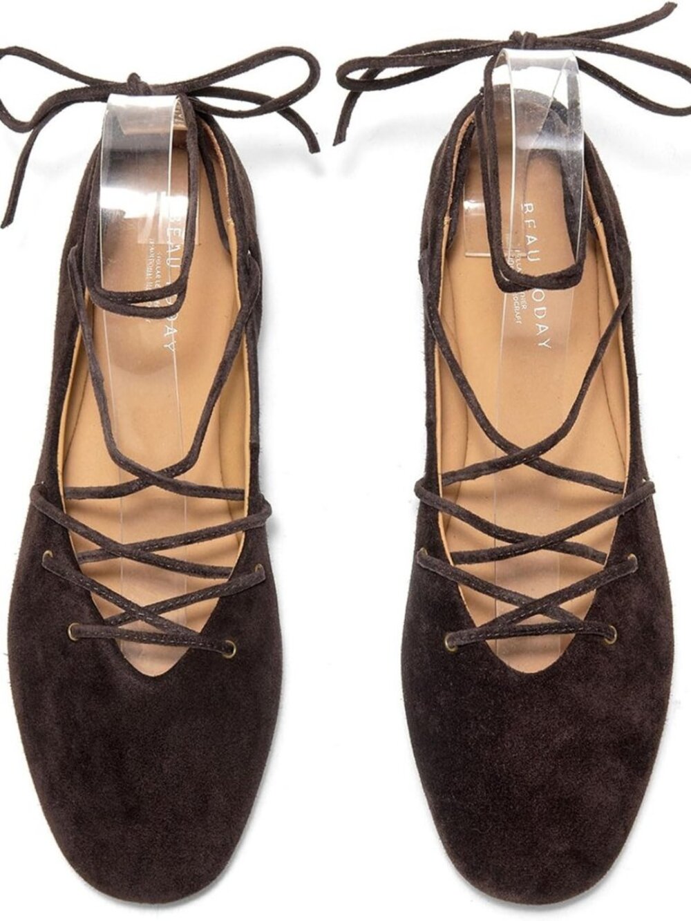 Genuine Leather Lace-Up Ballet Flats for Women, Trendy Square Toe Mary Janes